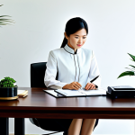 Professional Home Office Setup**

"A professional businesswoman in a modest ao dai, working at a desk in a modern Vietnamese-style home office, fully clothed, appropriate attire, safe for work, perfect anatomy, natural proportions, professional photography, high quality. Include plants like bonsai or areca palm."

**
