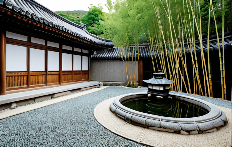 한옥에서의 대문과 마당 - Traditional Elegance**

"A meticulously crafted wooden Hanok gate, featuring intricate carvings of l...