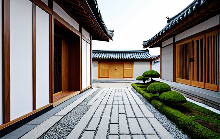 한옥에서의 대문과 마당 - Courtyard Serenity**

"A tranquil Hanok courtyard with a small pond reflecting the clear sky, safe f...