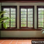 Home 22 전통주택의 통풍 시스템 - A traditional Vietnamese house interior featuring large opposing windows with adjustable wooden shut...