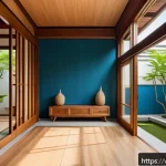 Home 20 한옥의 특징과 현대적 해석 - A modern Vietnamese house inspired by traditional Hanok architecture, featuring large wooden sliding...
