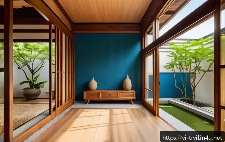 한옥의 특징과 현대적 해석 - A modern Vietnamese house inspired by traditional Hanok architecture, featuring large wooden sliding...