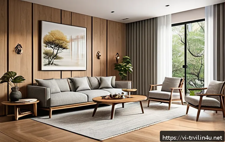 전통주택의 개조와 리모델링 - A sophisticated Vietnamese interior living room blending traditional and modern elements: natural ha...