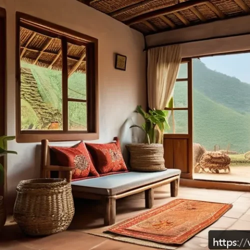 Home 17 전통 주택의 온돌 - Traditional Vietnamese rural house interior during winter, featuring thick clay walls, terracotta ti...