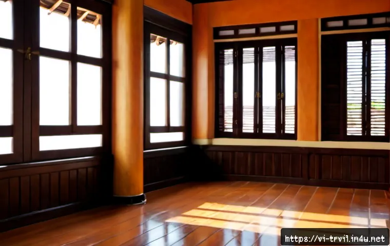 Home 17 전통주택의 바닥재 선택 - Photorealistic interior of a traditional Vietnamese wooden house, clear side-by-side flooring compar...
